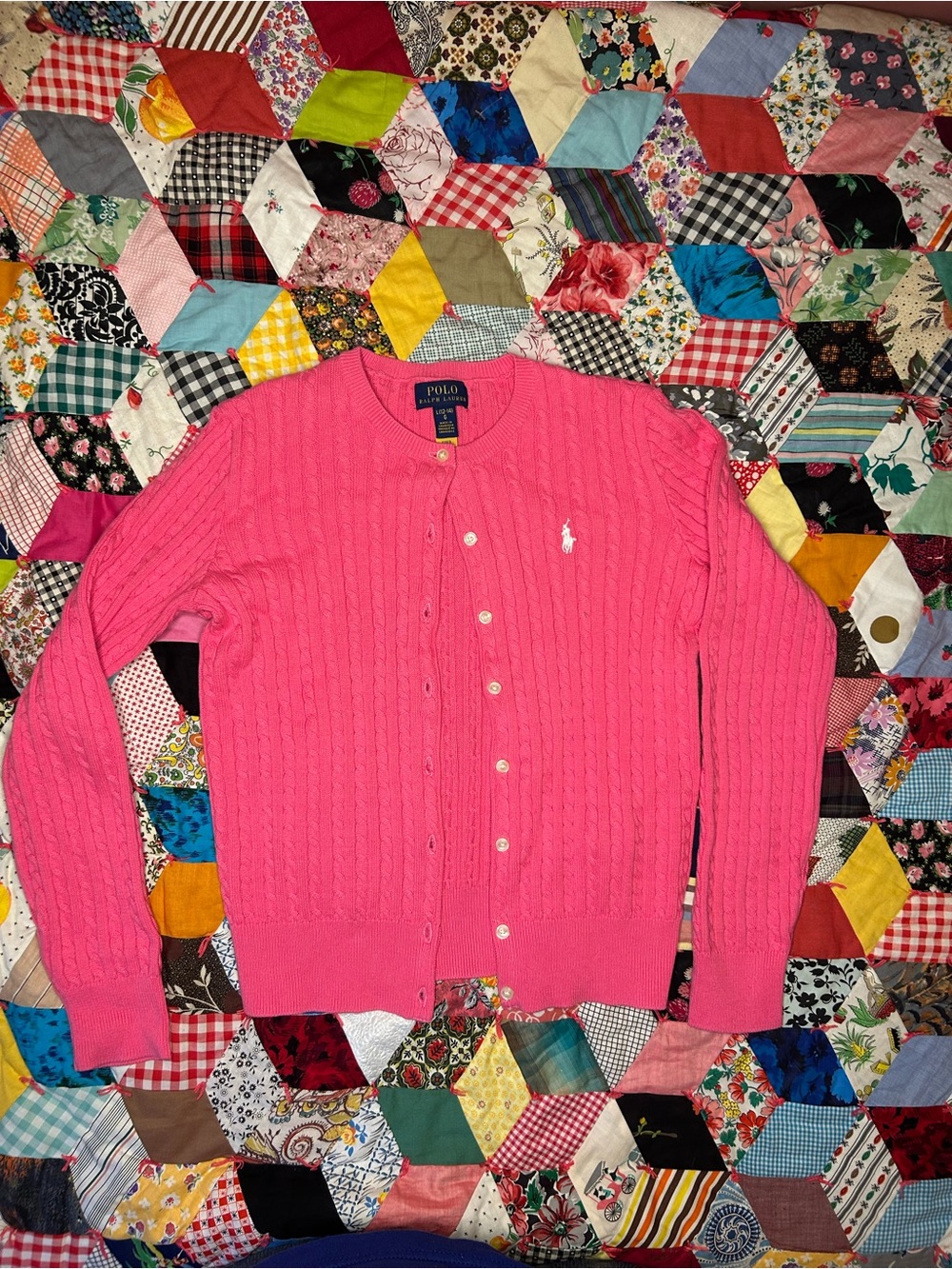 Polo by Ralph Lauren Hot Pink Cable Knit Cardigan 12-14